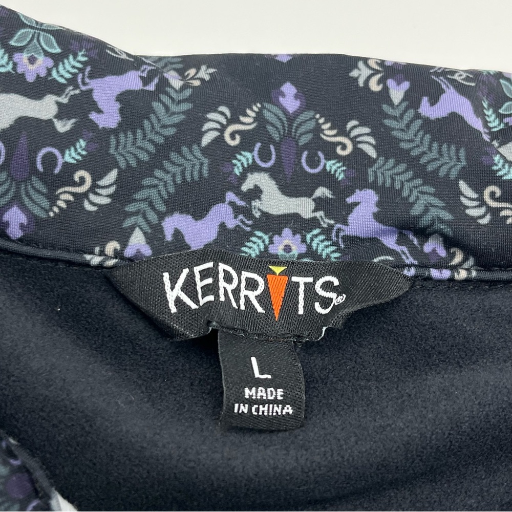 Kerrits Equestrian Quarter Zip Pullover Top Womens Large Black Horses Horseshoes - Picture 2 of 10